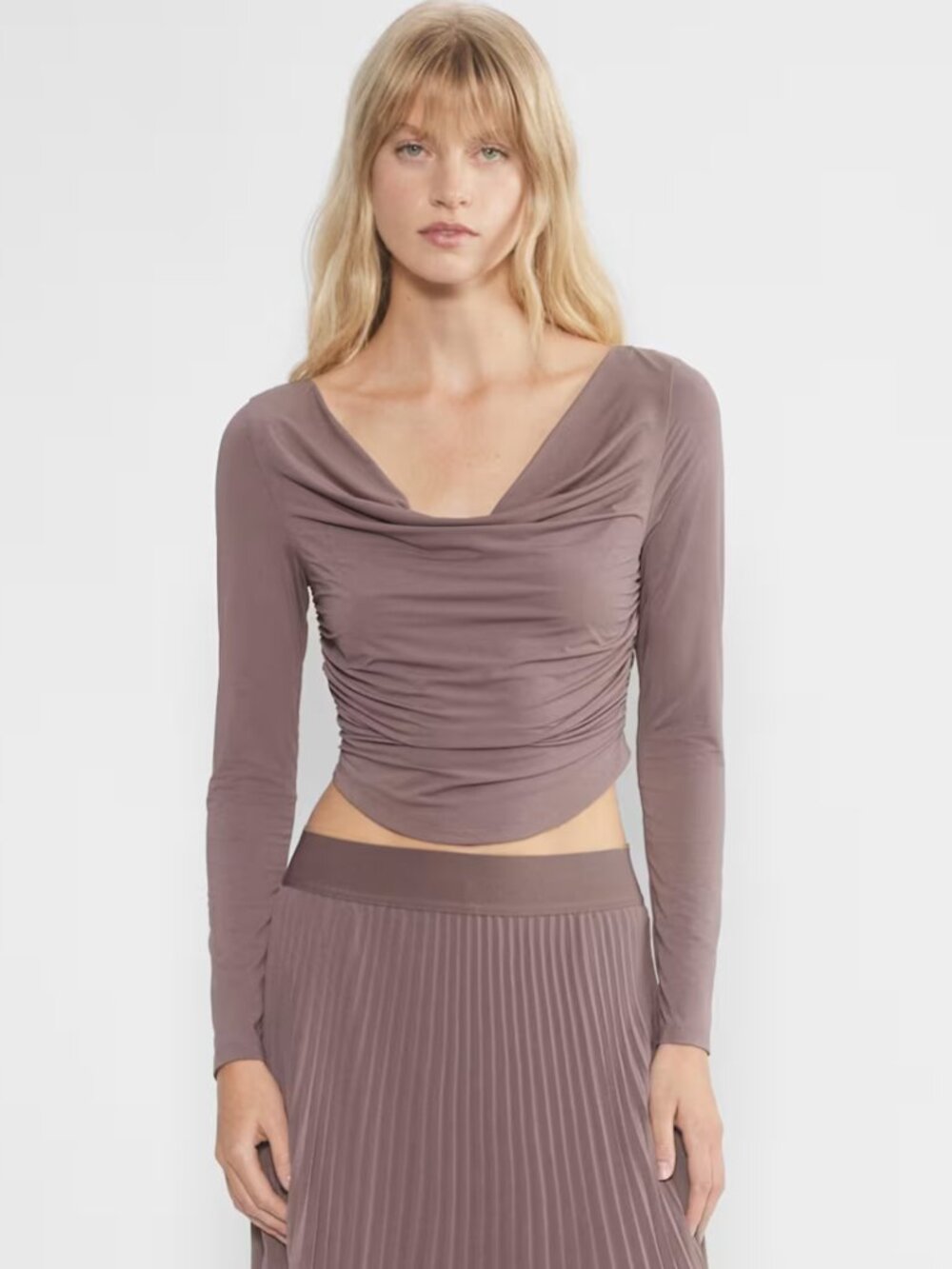 Wilfred Aritzia Parfait Longsleeve Jersey Cowlneck Cropped Smoked Eggplant Sz M